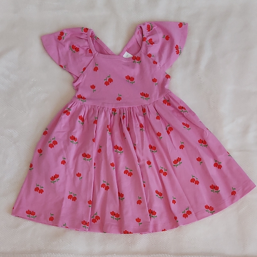 Charming Pink Cherry Print Kids Dress